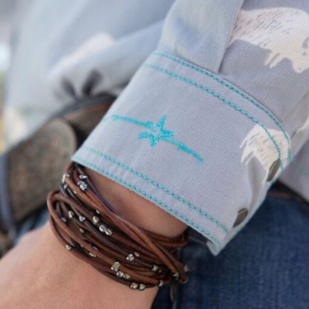 Ryan Michael Light Blue Buffalo Patterned Western… - image 3